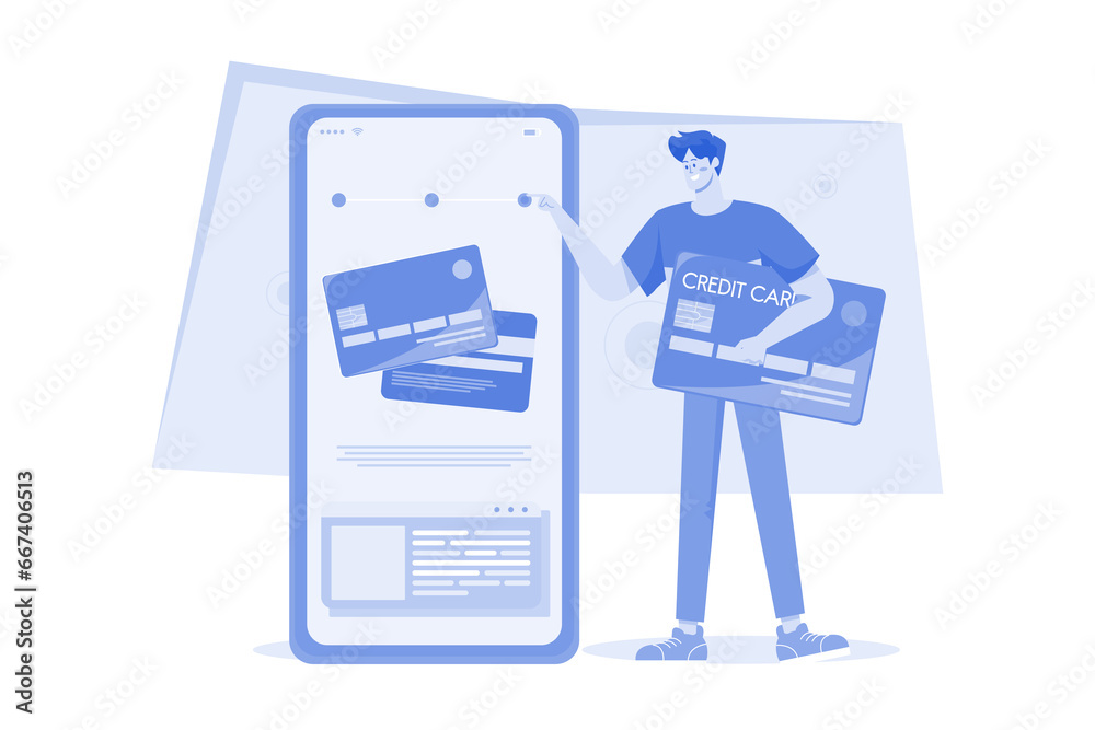 Man Holding Credit Card Illustration concept on white background Man Holding Credit Card Illustration concept on white background