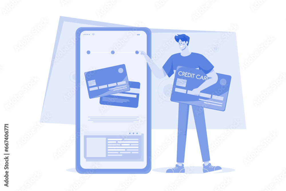 Man Holding Credit Card Illustration concept on white background
