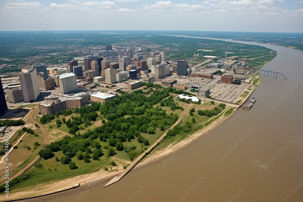 Aerial view of Memphis skyline. Generative AI