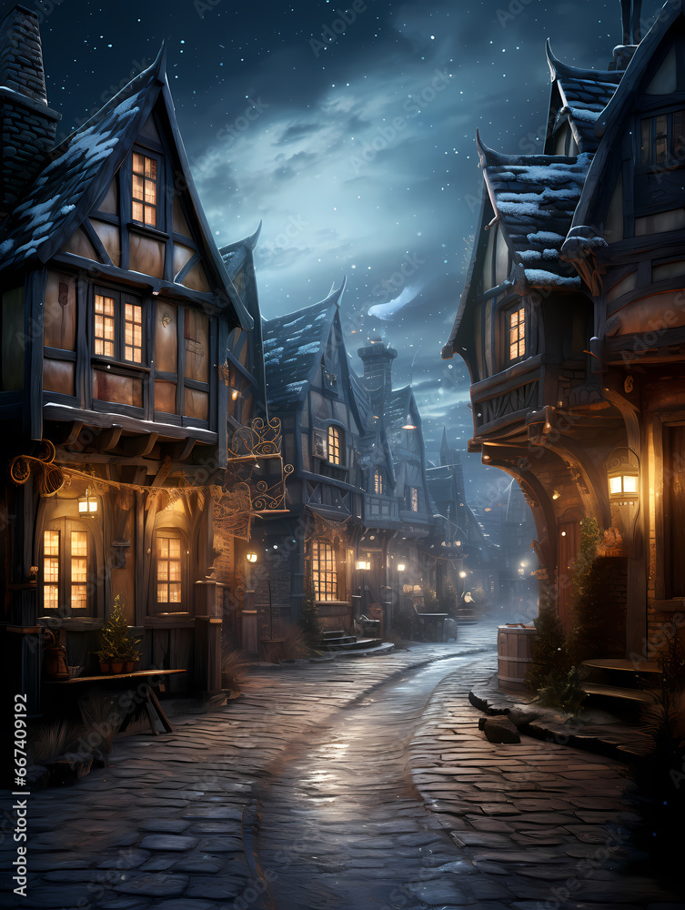 Fototapeta premium Medieval village background wallpaper poster PPT