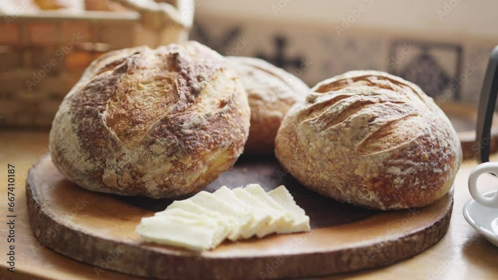 Bread And Butter On Wooden Board Bread And Butter On Wooden Board