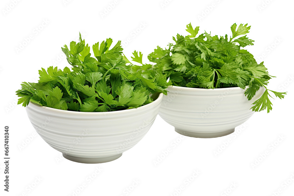 Parsley in bowls isolated on transparent background Parsley in bowls isolated on transparent background