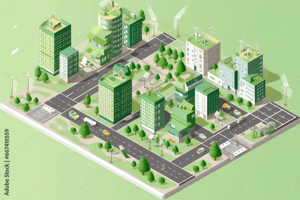 Isometric scheme of green sustainable city unit generative ai Isometric scheme of green sustainable city unit generative ai