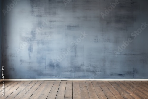 empty room with a gray wall and wooden floor