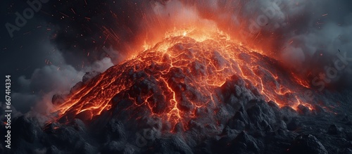 Volcano eruption with lava and ash