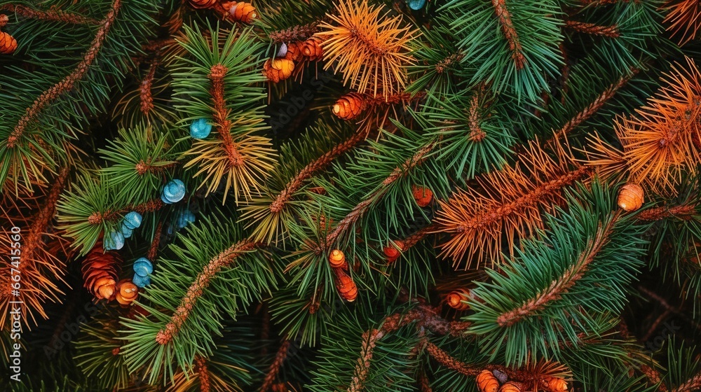 Overhead closeup view of pine needes and cones Overhead closeup view of pine needes and cones