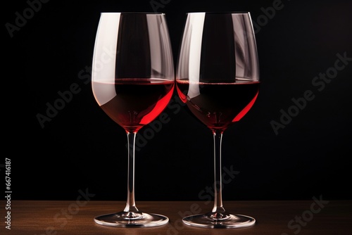 two glasses of wine placed together on a plain background. Generative AI