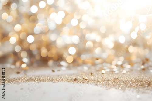 silver white and gold Abstract background with copy space, bokeh lights and glitter on wedding anniversary