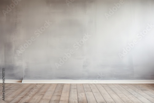 empty room with a gray wall and wooden floor