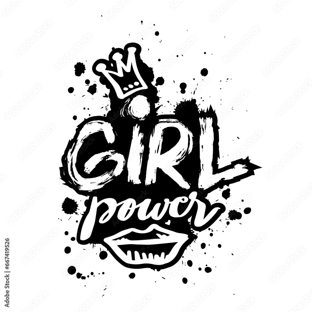 Naklejka premium Girl power. Feminism slogan. Hand drawn lettering. Vector grunge illustration