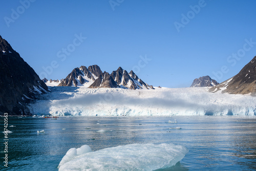 Early morning scenic view of Monacobreen Glacier in Liefde Fjord, Svalbard, Arctic 