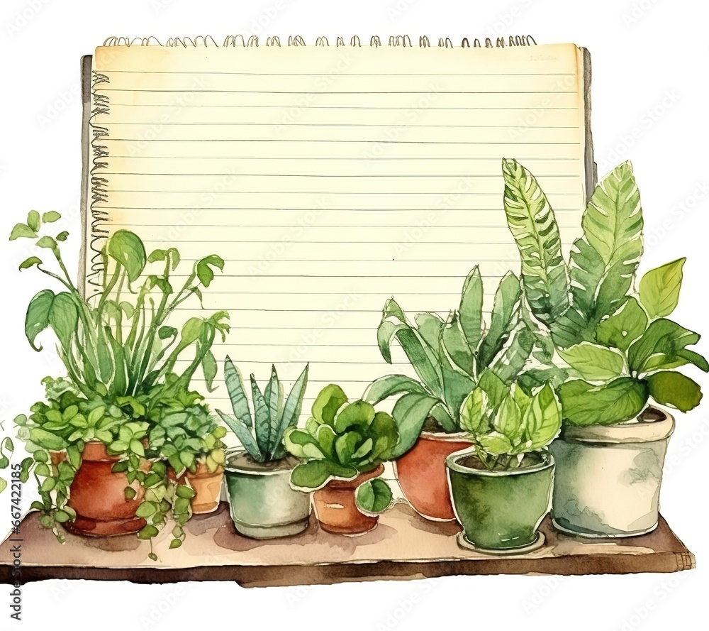 Fototapeta premium herbs and spices watercolor beautiful house plants background