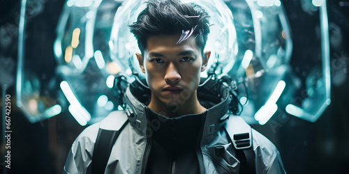 studio portrait of futuristic fashion Asian man