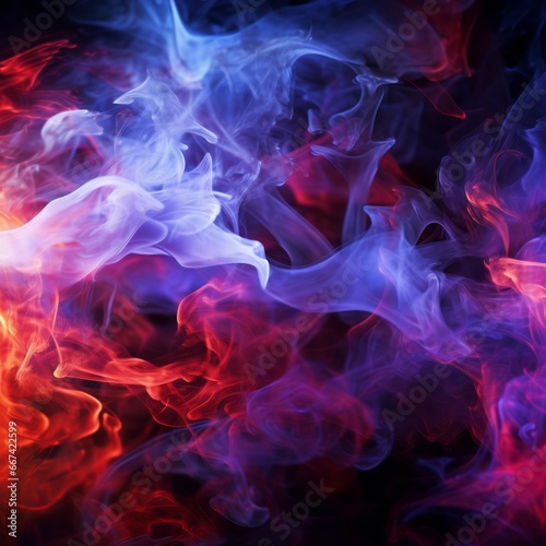 Abstract Blue and Red Smoke Rendering with Backlighting Generative Illustration
