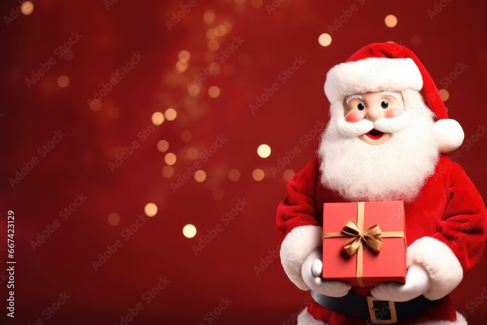 Santa Claus plush holding white sign for christmas banner or poster Santa Claus plush holding white sign for christmas banner or poster