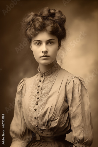 Old black and white studio portrait photograph from the Victorian era of a young woman