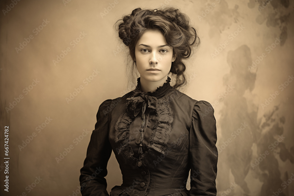 Old black and white studio portrait photograph from the Victorian era of a young woman