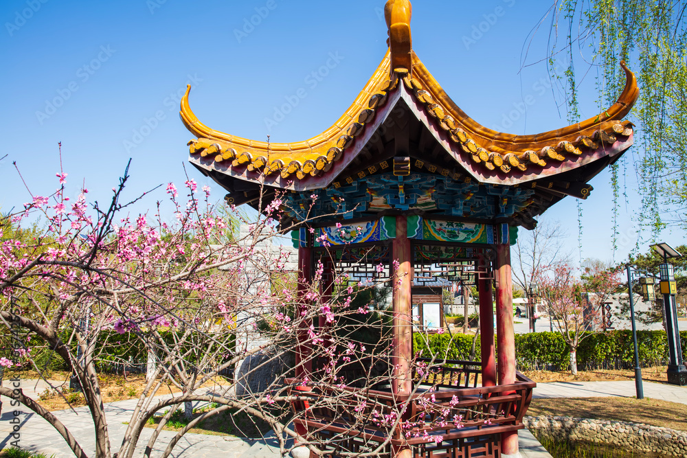 Ancient Chinese buildings in spring,jiangnan pavilions Ancient Chinese buildings in spring,jiangnan pavilions