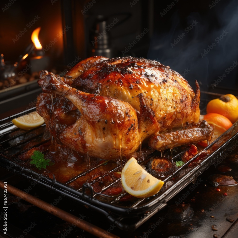 Fototapeta premium roasted chicken on the grill