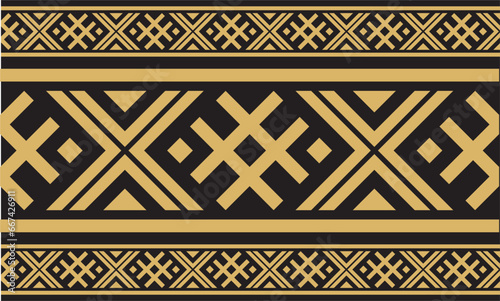Vector golden color seamless Belarusian national ornament. Ethnic endless black border, Slavic peoples frame.