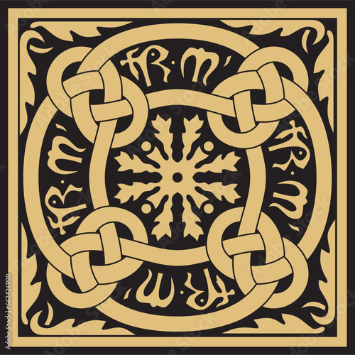 Vector gold square classic european national ornament. Ethnic pattern of the Romanesque peoples. Tiles of ancient greece, roman empire