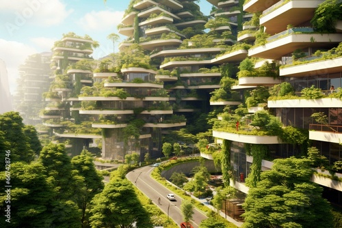Eco-friendly city focused on sustainable engineering and green urban development. Generative AI © Noah