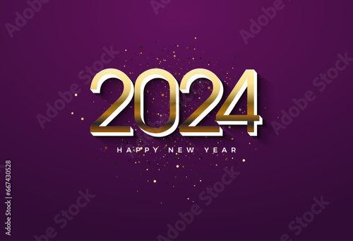 2024 new year celebration with 3d numbers sprinkled with gold glitter. vector premium design.
