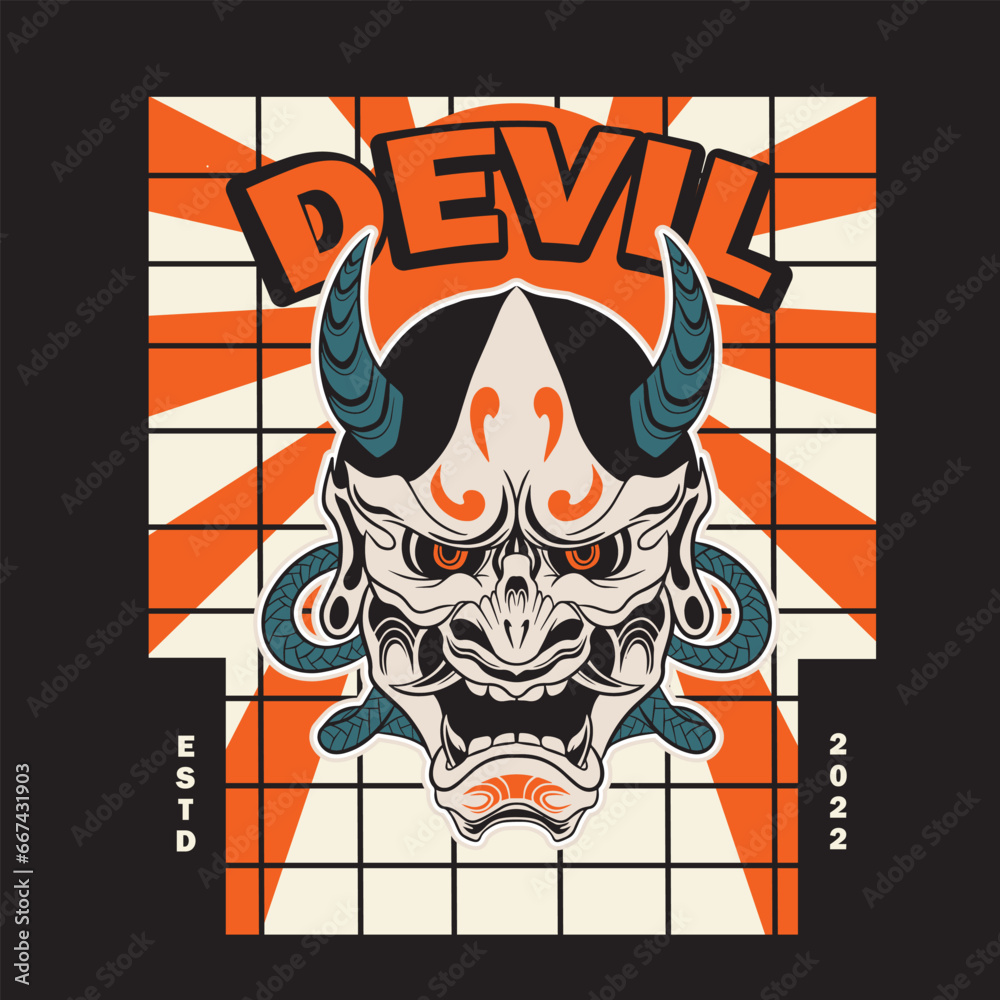 Japanese Demon Oni Mask Logo Design vector illustration	