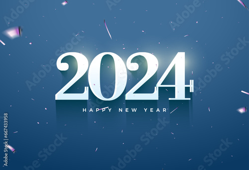 2024 new year celebration with very simple and bright classic white numbers. design premium vector.