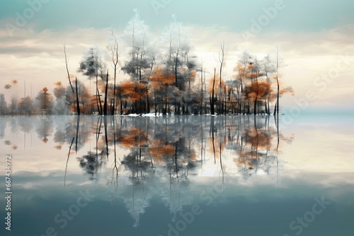 reflection in the lake. Generative AI © Octavia
