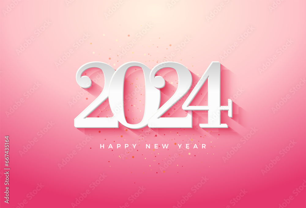 2024 new year celebration with beautiful classic numbers and pretty pink background. vector premium design.