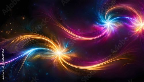 Elegant energetic light lines. Flow of different colors flickers  digital art  abstract background 