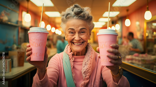 adorable senior lady in the cinema, generative ai