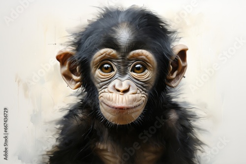 Adorable pastel illustration  Baby Orangutan portrait for kids room  clean design on white backdrop