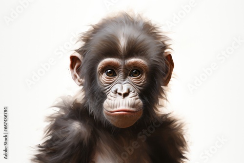 Adorable pastel illustration: Baby Orangutan portrait for kids room, clean design on white backdrop