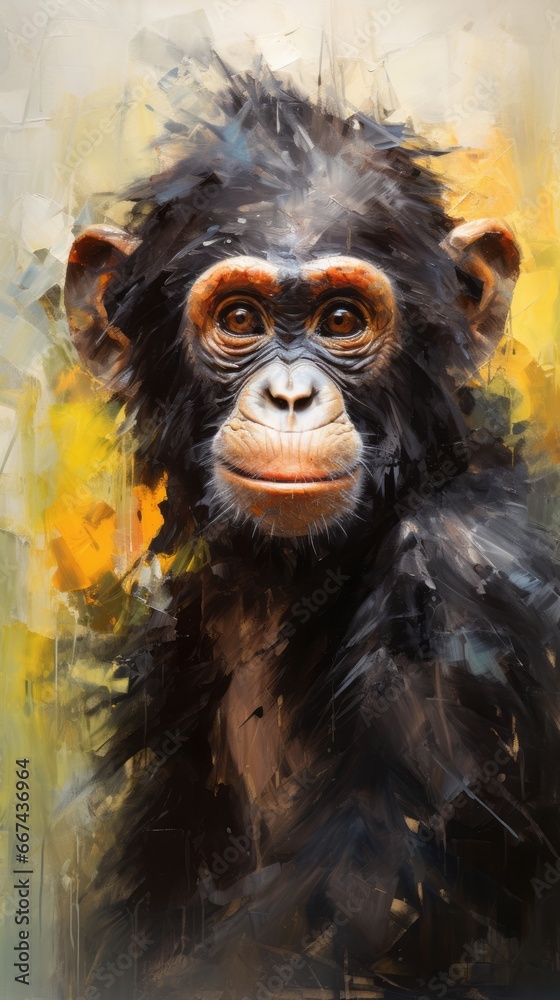 Adorable pastel illustration: Baby Orangutan portrait for kids room, clean design on white backdrop
