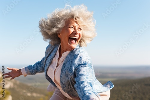 Eccentric senior lady jumpi...
