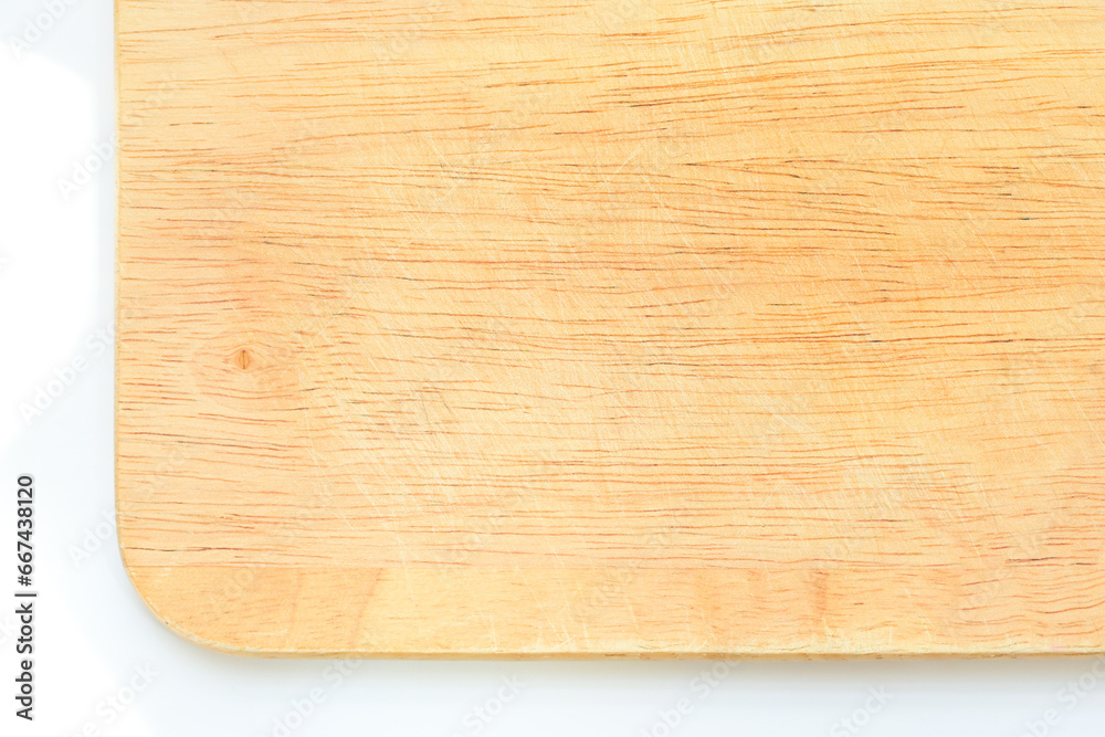 Naklejka premium wooden cutting board isolated on white background, plank wood in the kitchen