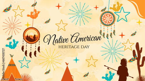 native american heritage day background design vector illustration with Apache hanging decoration