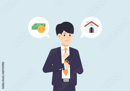 Goals to save money and own a house, vector illustration.