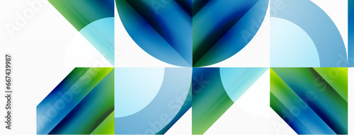 Minimalist background with square-tiled geometric circles, symphony of precise patterns. Interlocking shapes create tranquil yet captivating backdrop, blending modernity and structured elegance