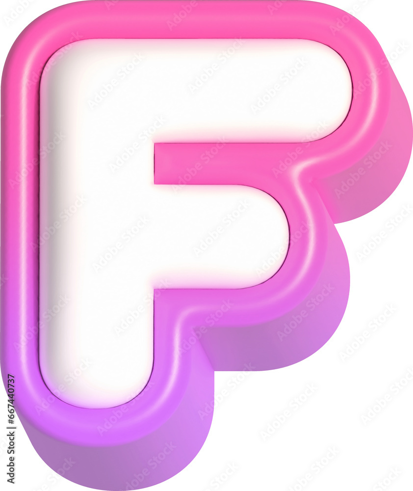 Letter F, 3d rendering uppercase alphabet 