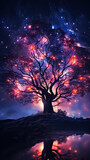 Ethereal Twilight: A Mystical Tree Under a Starry Sky,tree in the night