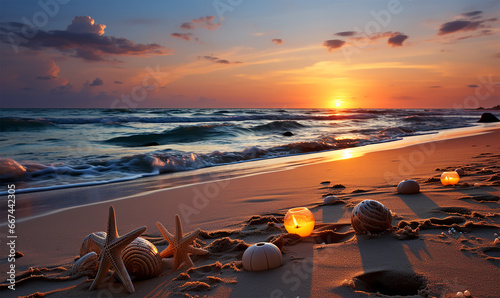 unique Halloween setting on a beach at sunset