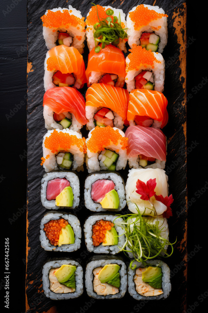 Delicious Assorted Freshness Sushi Close up Delicious Assorted Freshness Sushi Close up