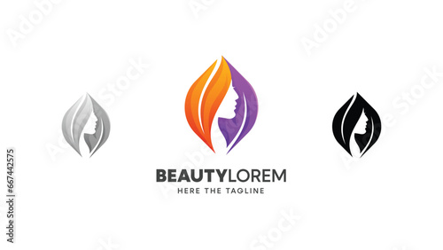Elegant Woman Logo: Ideal for Icons, Brands, Spas, and Feminine Businesses. Featuring Hair, Girl, and Leaf Symbols. Abstract Design Concept in Vector Illustration.