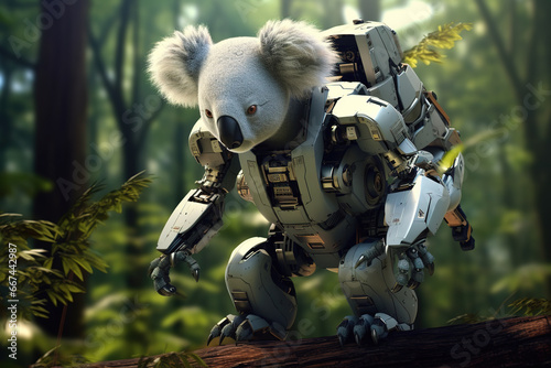 Image of koala gundam robot technology an ectronic in the forest. Wildlife Animals.