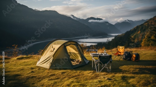 Camping in Picturesque Mountains Represents Reconnecting with Nature's Beauty and Simplicity