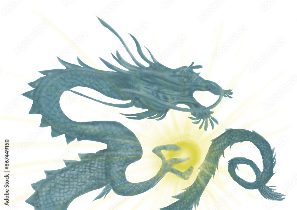 Naklejka premium 黄金の玉を持った緑の龍