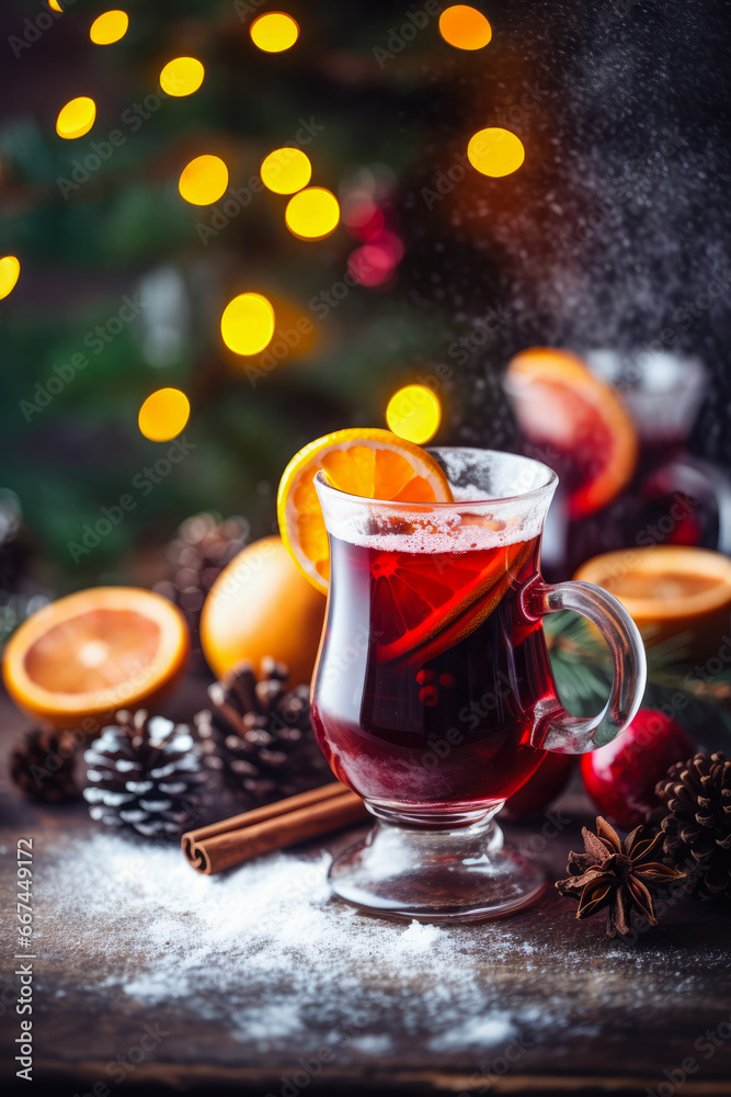 Delicious Mulled Wine, Festive Christmas Background Delicious Mulled Wine, Festive Christmas Background